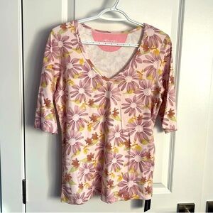 Marc Cain Pink Floral V-Neck Short Sleeve Tee